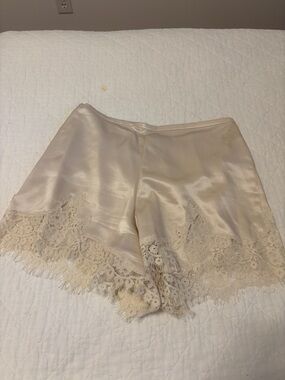 Reformation Satin Lace-Trim Sleep Shorts in Champagne Beige